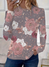 Women's Long Sleeve Tee T-shirt Spring/Fall Floral Printing Crew Neck Casual Graphic Tee Top