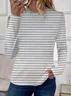 Women's Long Sleeve Tee T-shirt Spring/Fall Striped Printing Crew Neck Casual Graphic Tee Top