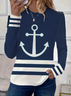 Women's Long Sleeve Tee T-shirt Spring/Fall Striped Printing Crew Neck Casual Graphic Tee Top