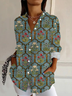 Women's Long Sleeve Shirt Spring/Fall Floral Buckle Shirt Collar Daily Going Out Casual Top