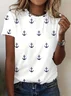 Women's Short Sleeve Tee T-shirt Summer Anchor Printing Crew Neck Casual Graphic Tee Top