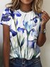 Women Floral Short Sleeve Tee T-shirt Crew Neck Casual Summer Top