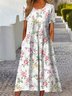 Women's Striped Half Sleeve Summer Dress Crew Neck Daily Vintage Maxi Shirt Dress A-Line Dress