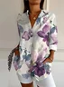 Women's Floral Long Sleeve Shirt Spring/Fall Buckle Shirt Collar Daily Casual Top