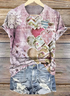 Women's Geometric Short Sleeve Tee T-shirt Crew Neck Vintage Summer Top