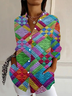 Women's Geometric Long Sleeve Shirt Spring/Fall Buckle Shirt Collar Daily Casual Top