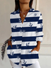 Women's Striped Long Sleeve Shirt Spring/Fall Buckle Shirt Collar Daily Casual Top