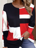 Women's Multicolor Block Long Sleeve Tee T-shirt Crew Neck Printing Casual Spring/Fall Graphic Tee Top