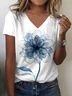 Women's Floral Short Sleeve Tee T-shirt V Neck Vintage Summer Top