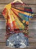 Women Geometric Short Sleeve Tee T-shirt Crew Neck Vintage Summer Top