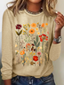 Women's Floral Long Sleeve Blouse_ Spring/Fall Crew Neck Daily Casual Top