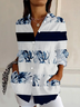 Women's Striped Long Sleeve Shirt Spring/Fall Buckle Shirt Collar Daily Casual Top