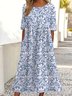 Women Floral Half Sleeve Summer Dress Crew Neck Daily Vintage Maxi Shirt Dress A-Line Dress