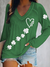 Women's Shamrock Long Sleeve Blouse Spring/Fall Printing V Neck Daily Casual Top