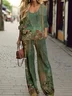 Women's Floral Printing Two-Piece Set Daily Long Sleeve Casual Spring/Fall Top With Pants Matching Set