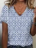 Women's Striped Short Sleeve Tee T-shirt V Neck Vintage Summer Top