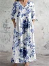 Women's Floral Long Sleeve Spring/Fall Printing Dress V Neck Daily Casual Maxi T-Shirt Dress A-Line Dress