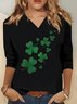 Women's Long Sleeve Tee T-shirt Spring/Fall Shamrock St. Patrick's Day Floral V Neck Casual Top