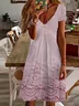 Women's Floral Short Sleeve Summer Printing Dress V Neck Daily Casual Knee Length T-Shirt Dress H-Line Dress