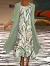 Women Floral Printing Two-Piece Set Daily Three Quarter Sleeve Casual Spring/Fall Dress With Coat Matching Set