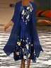 Women Floral Printing Two-Piece Set Daily Three Quarter Sleeve Casual Spring/Fall Dress With Coat Matching Set
