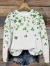 Women's St Patricks Day Shamrock Print Casual Long Sleeve Crew Neck Floral Sweatshirt
