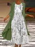 Women Floral Printing Two-Piece Set Daily Three Quarter Sleeve Casual Spring/Fall Dress With Coat Matching Set