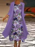 Women Floral Printing Two-Piece Set Daily Three Quarter Sleeve Casual Spring/Fall Dress With Coat Matching Set