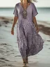 Women's Floral Short Sleeve Summer Dress V Neck Daily Vintage Maxi A-Line Dress