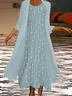 Women Striped Printing Two-Piece Set Daily Three Quarter Sleeve Casual Spring/Fall Dress With Coat Matching Set