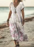 Women's Floral Short Sleeve Summer Dress V Neck Daily Casual Maxi A-Line Dress