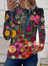 Women's Floral Long Sleeve Tee T-shirt Crew Neck Printing Casual Spring/Fall Graphic Tee Top