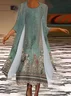 Women Floral Printing Two-Piece Set Daily Three Quarter Sleeve Casual Spring/Fall Dress With Coat Matching Set