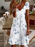 Women's Floral Short Sleeve Summer Printing Dress V Neck Daily Casual Knee Length T-Shirt Dress H-Line Dress