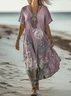 Women's Floral Short Sleeve Summer Dress V Neck Daily Vintage Maxi A-Line Dress