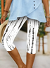 Women's Abstract Stripes Capris Elastic Waist Pant Casual Summer Trousers