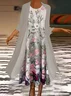 Women Floral Printing Two-Piece Set Daily Three Quarter Sleeve Casual Spring/Fall Dress With Coat Matching Set