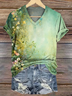 Women's Floral Short Sleeve Tee T-shirt V Neck Printing Casual Summer Graphic Tee Top