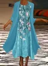 Women Floral Printing Two-Piece Set Daily Three Quarter Sleeve Casual Spring/Fall Dress With Coat Matching Set