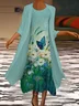 Women Floral Printing Two-Piece Set Daily Three Quarter Sleeve Casual Spring/Fall Dress With Coat Matching Set