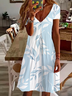 Women's Floral Short Sleeve Summer Printing Dress V Neck Daily Casual Knee Length T-Shirt Dress H-Line Dress