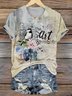 Women's Floral Short Sleeve Tee T-shirt Crew Neck Casual Summer Top