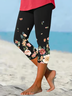 Women's Floral Capris Elastic Waist Pant Casual Summer Trousers