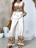Women's Floral Two-Piece Set Daily Sleeveless Casual Summer Top With Pants Matching Set