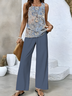 Women's Floral Two-Piece Set Daily Sleeveless Casual Summer Top With Pants Matching Set