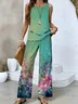 Women's Floral Two-Piece Set Daily Sleeveless Casual Summer Top With Pants Matching Set