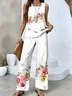 Women's Floral Two-Piece Set Daily Sleeveless Casual Summer Top With Pants Matching Set
