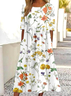 Women Floral Half Sleeve Summer Dress Crew Neck Daily Vintage Maxi Shirt Dress A-Line Dress
