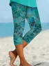Women's Floral Capris Elastic Waist Pant Casual Summer Trousers