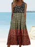 Women Multicolor Block Sleeveless Summer Dress Crew Neck Daily Vintage Maxi Tank A-Line Dress